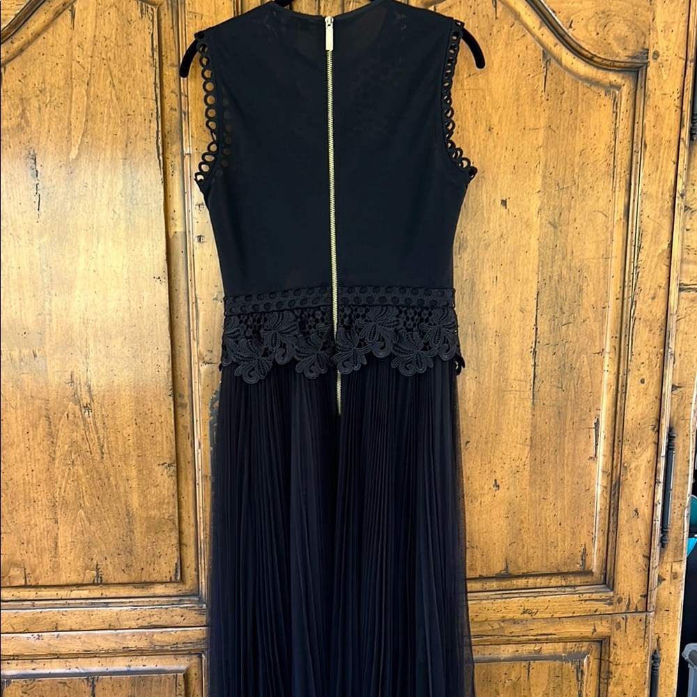 Black Lace Appliqué Pleated Midi Dress - Picture 5 of 5